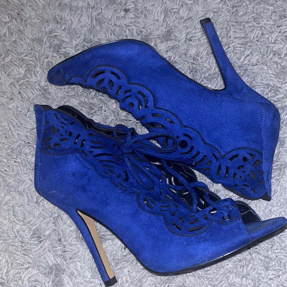 Blue cut out design bootie sandals
